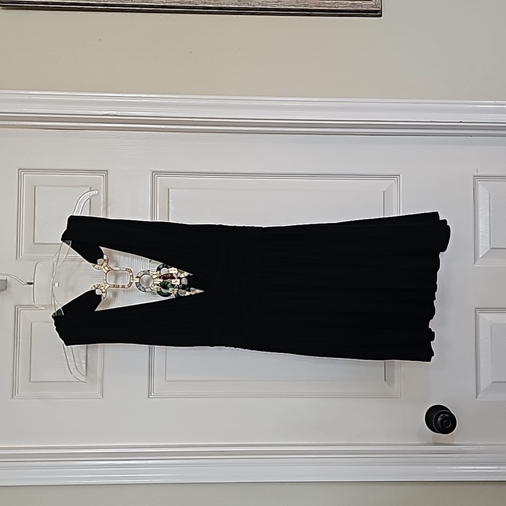 Deep V neck mini dress with embellishments